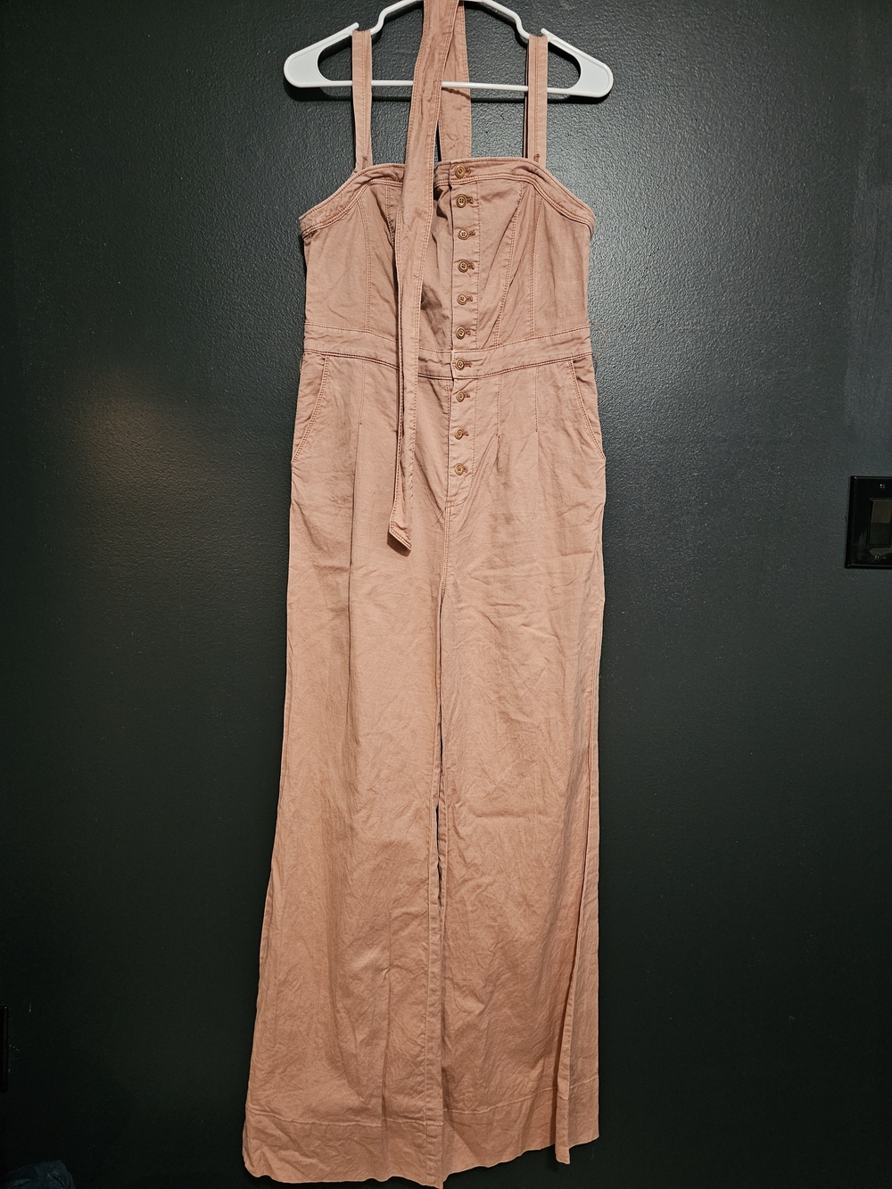 Button-Front Wide-Leg Jumpsuit in Dusty Rose